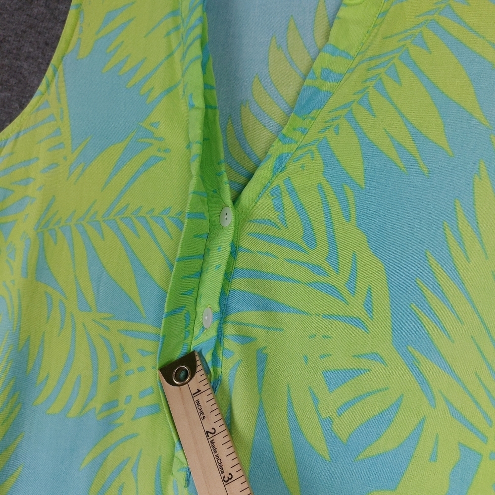 ESCAPADA LIVING WOMEN BRIGHT BLUE GREEN TROPICAL BREEZY SHORT SLEEVELESS DRESS M - Picture 5 of 8